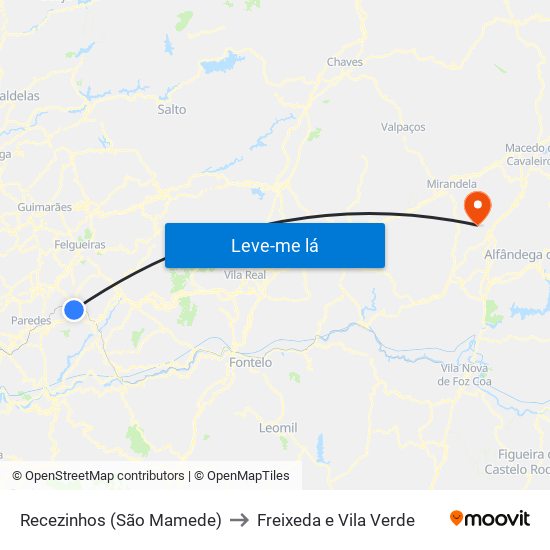 Recezinhos (São Mamede) to Freixeda e Vila Verde map