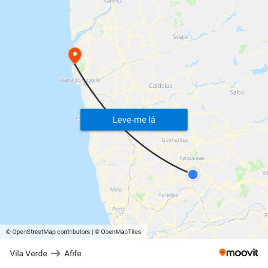 Vila Verde to Afife map