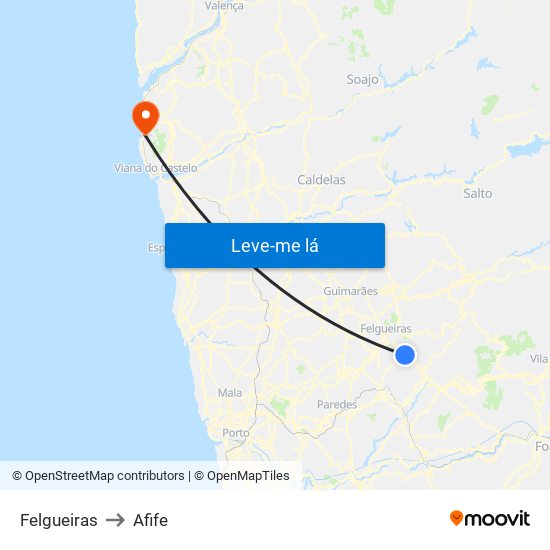 Felgueiras to Afife map