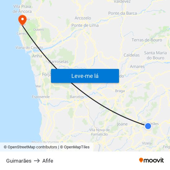 Guimarães to Afife map