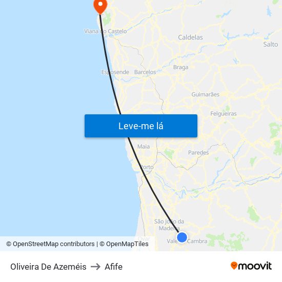 Oliveira De Azeméis to Afife map