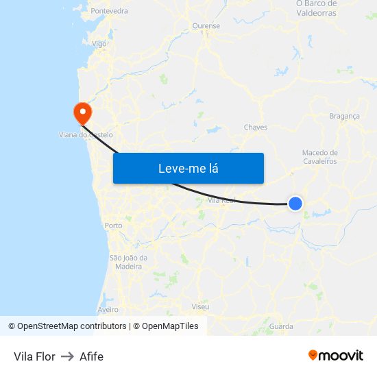 Vila Flor to Afife map
