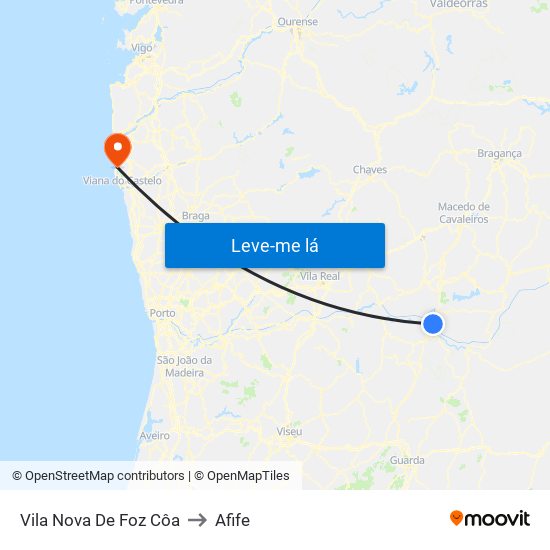 Vila Nova De Foz Côa to Afife map