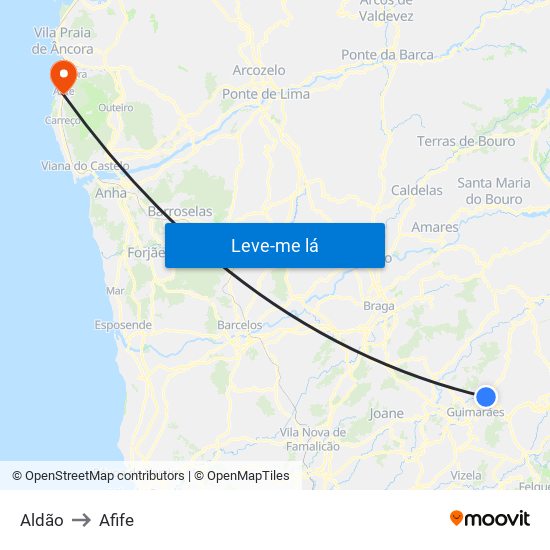 Aldão to Afife map