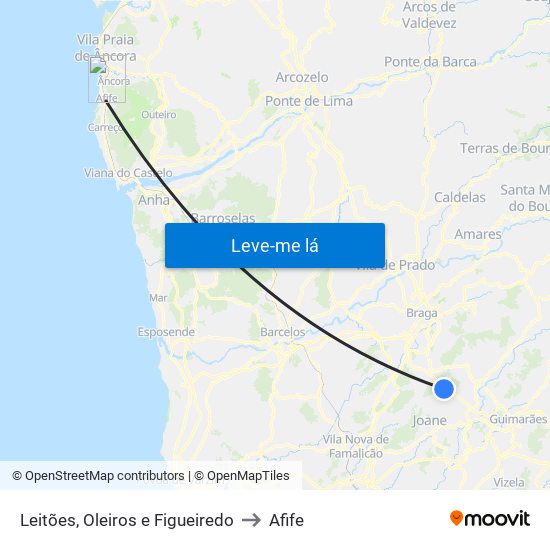 Leitões, Oleiros e Figueiredo to Afife map