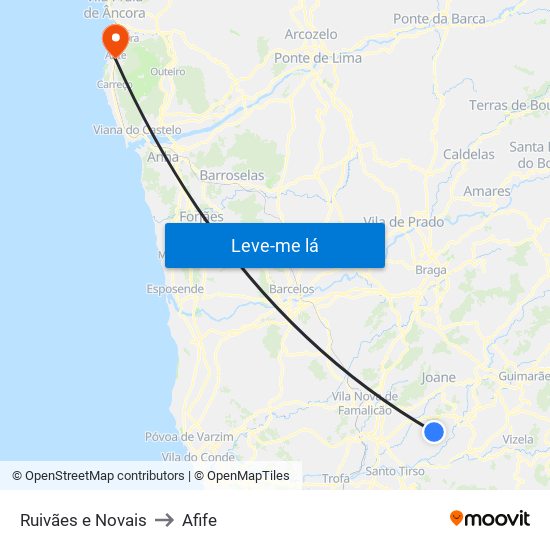 Ruivães e Novais to Afife map