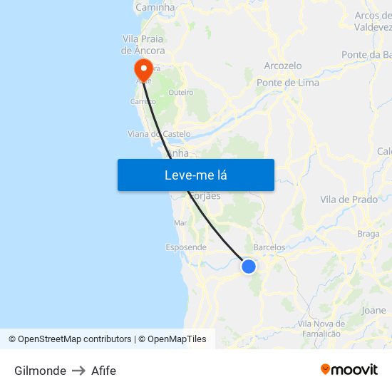 Gilmonde to Afife map