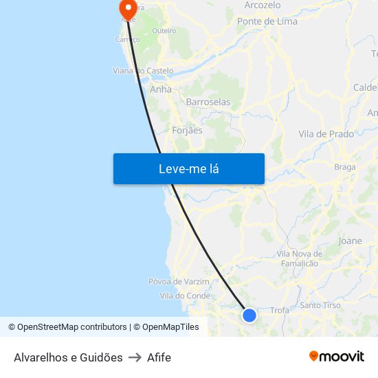 Alvarelhos e Guidões to Afife map