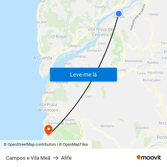Campos e Vila Meã to Afife map