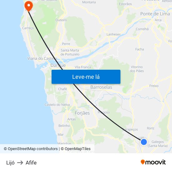 Lijó to Afife map