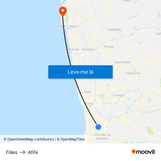 Fiães to Afife map