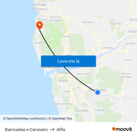 Barroselas e Carvoeiro to Afife map