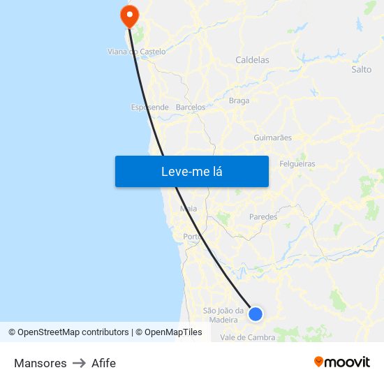 Mansores to Afife map