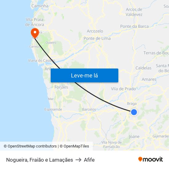 Nogueira, Fraião e Lamaçães to Afife map