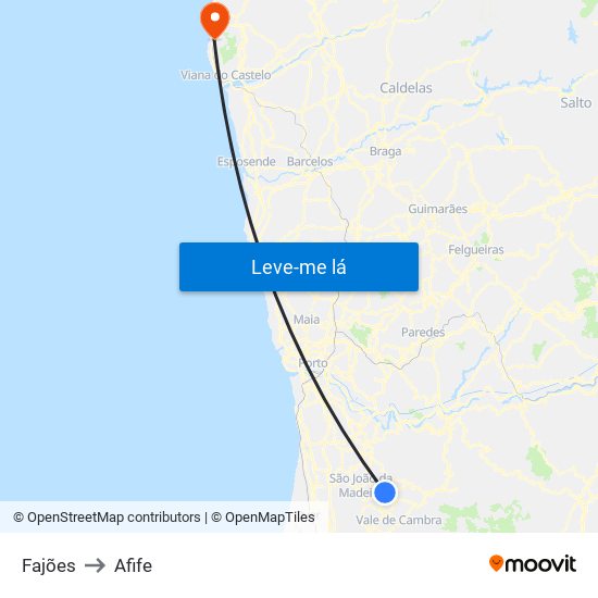 Fajões to Afife map