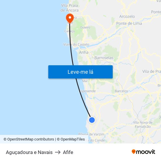 Aguçadoura e Navais to Afife map