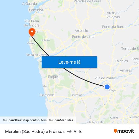 Merelim (São Pedro) e Frossos to Afife map