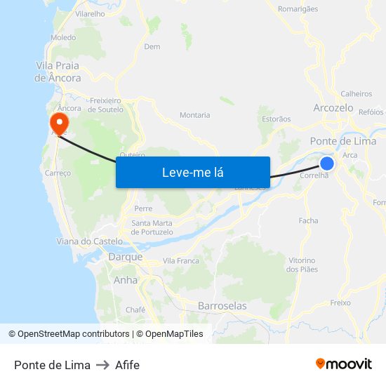 Ponte de Lima to Afife map