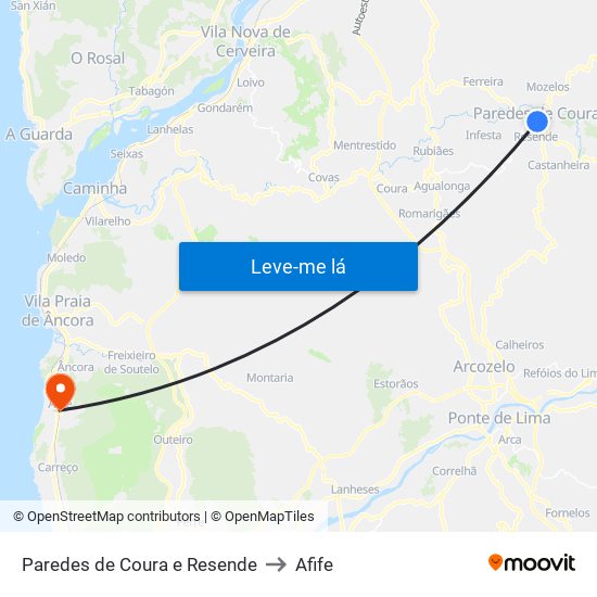 Paredes de Coura e Resende to Afife map