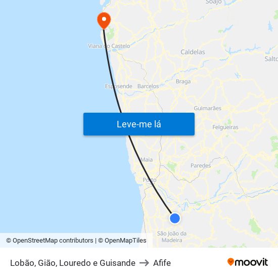 Lobão, Gião, Louredo e Guisande to Afife map