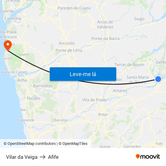 Vilar da Veiga to Afife map