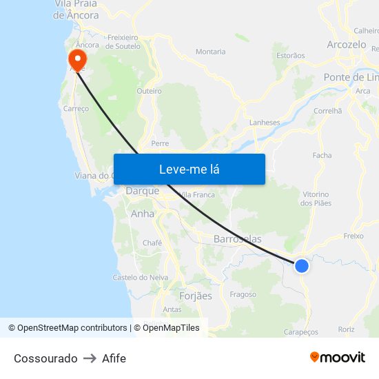 Cossourado to Afife map