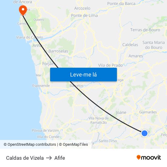 Caldas de Vizela to Afife map
