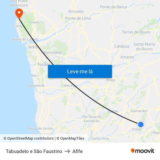 Tabuadelo e São Faustino to Afife map