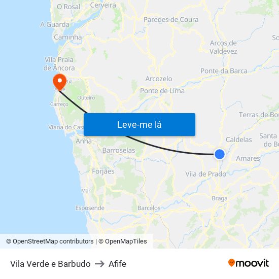 Vila Verde e Barbudo to Afife map