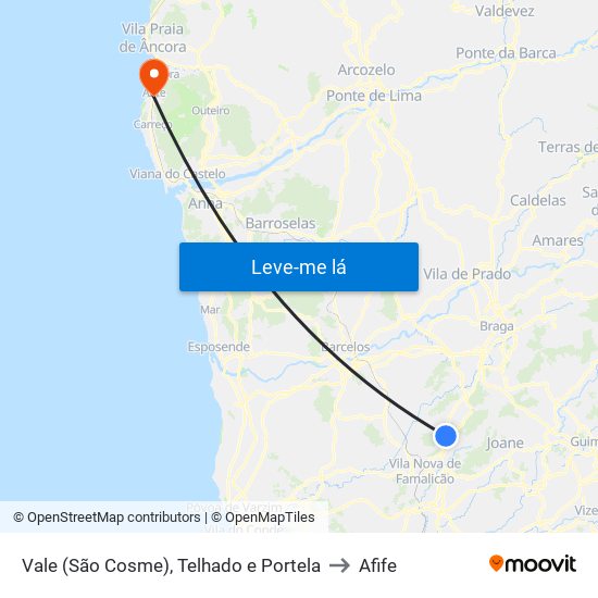 Vale (São Cosme), Telhado e Portela to Afife map