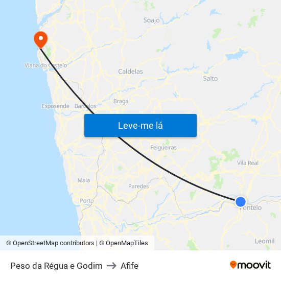 Peso da Régua e Godim to Afife map