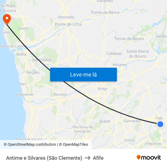 Antime e Silvares (São Clemente) to Afife map