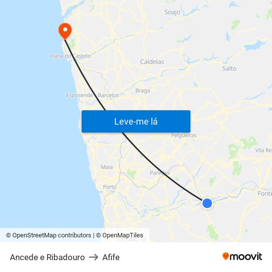 Ancede e Ribadouro to Afife map