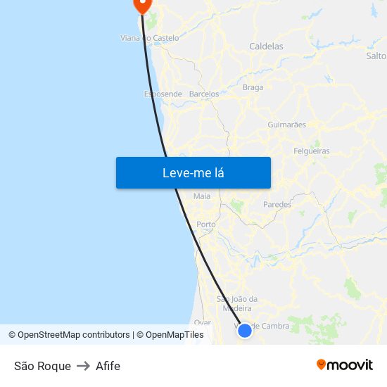 São Roque to Afife map