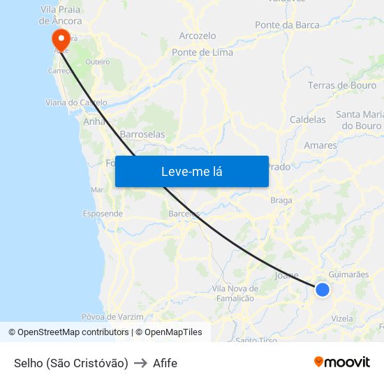 Selho (São Cristóvão) to Afife map