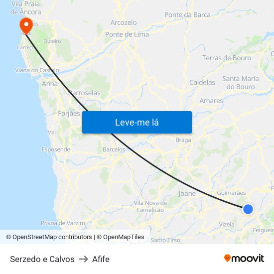 Serzedo e Calvos to Afife map