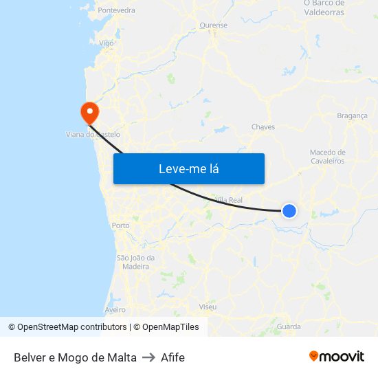 Belver e Mogo de Malta to Afife map