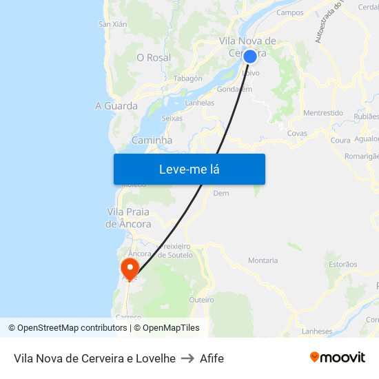 Vila Nova de Cerveira e Lovelhe to Afife map