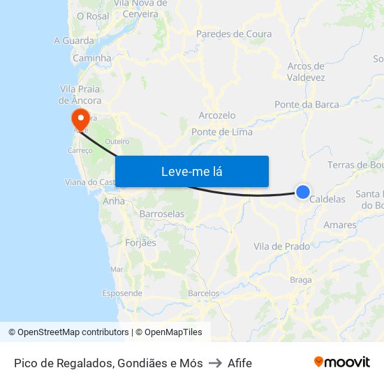 Pico de Regalados, Gondiães e Mós to Afife map