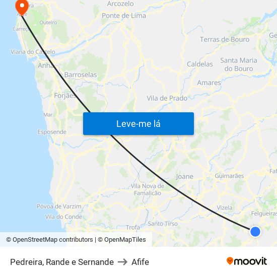 Pedreira, Rande e Sernande to Afife map