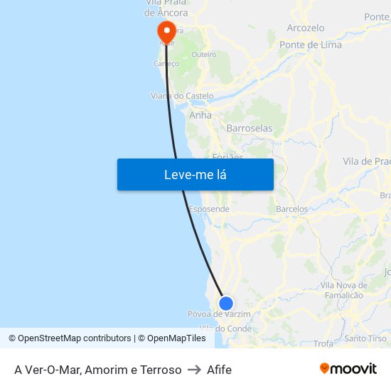 A Ver-O-Mar, Amorim e Terroso to Afife map