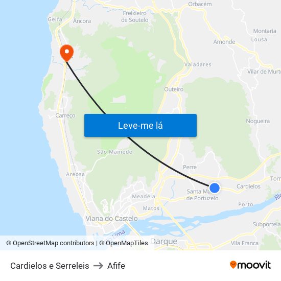 Cardielos e Serreleis to Afife map