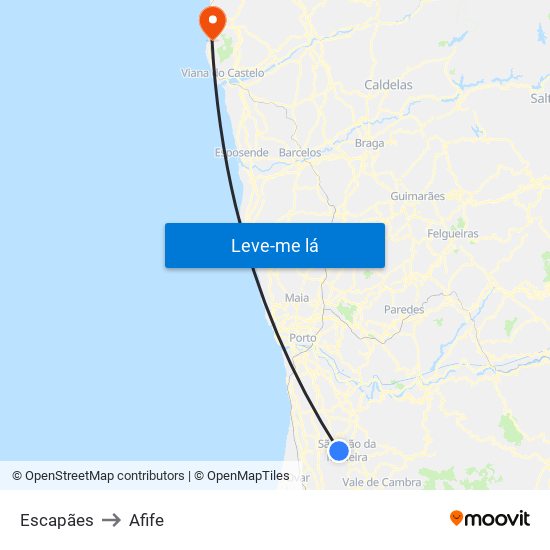 Escapães to Afife map