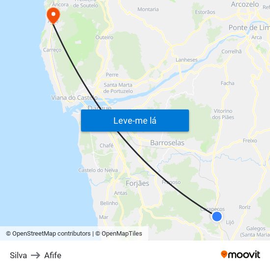 Silva to Afife map