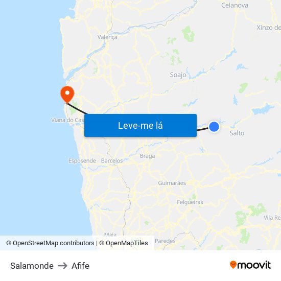 Salamonde to Afife map