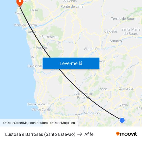 Lustosa e Barrosas (Santo Estêvão) to Afife map
