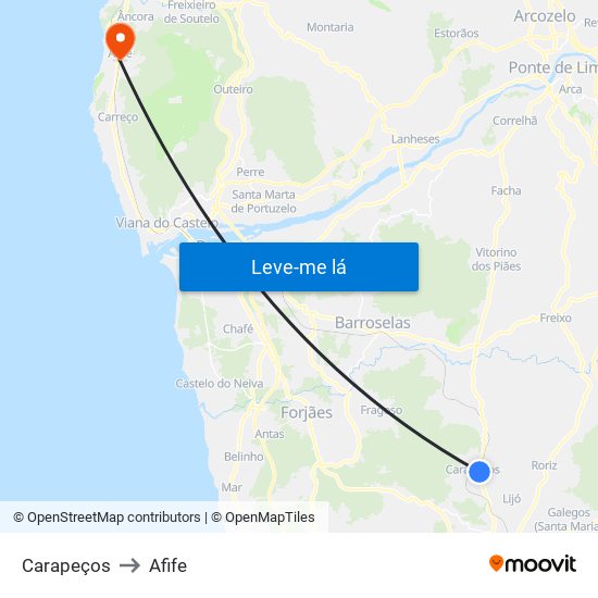 Carapeços to Afife map