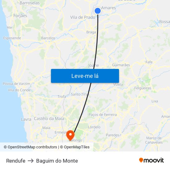 Rendufe to Baguim do Monte map