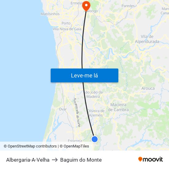 Albergaria-A-Velha to Baguim do Monte map