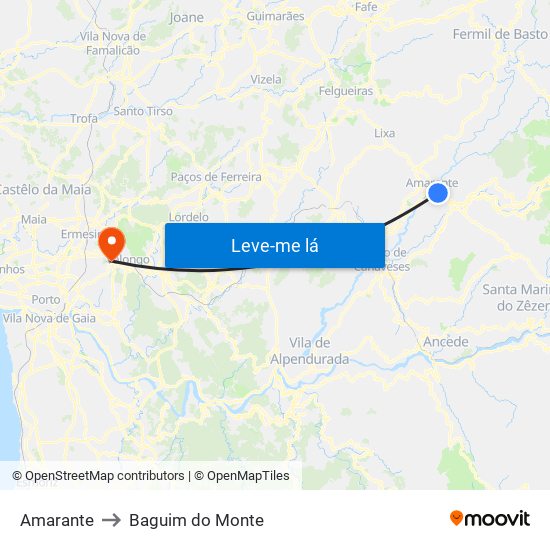 Amarante to Baguim do Monte map